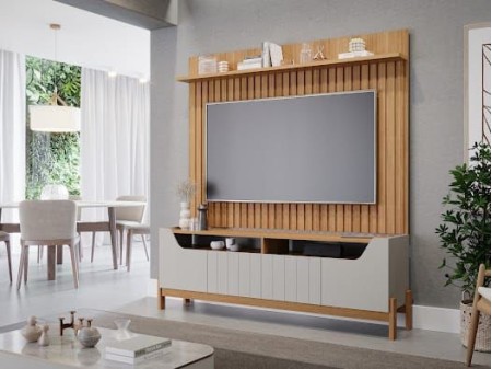 Conjunto Painel Ripado Trend+ Bancada Moema Off Nature